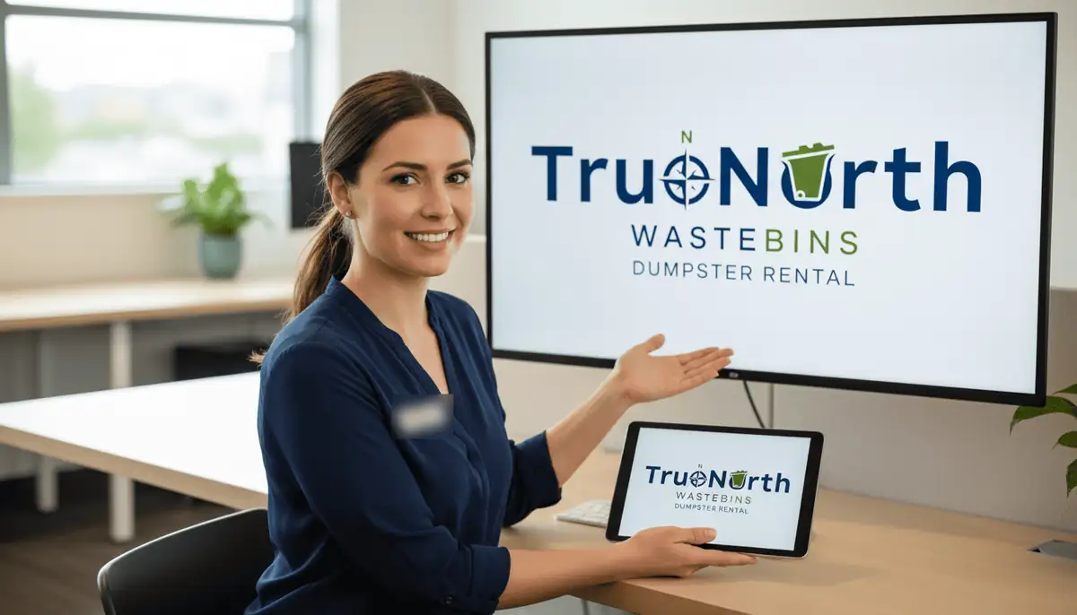 A True North Waste Bins customer-care team member at a desk with a tablet
